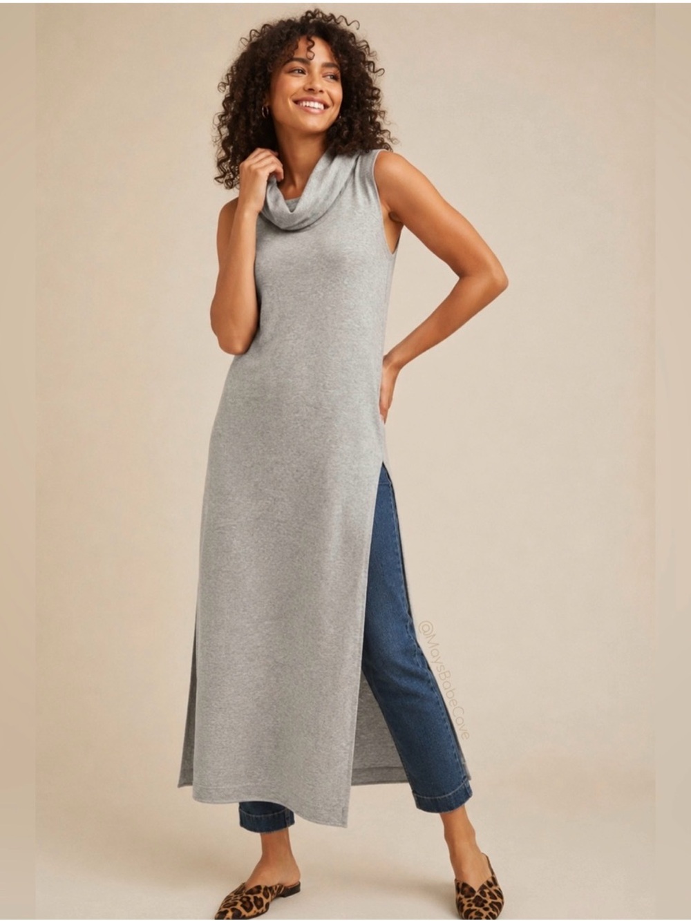 NWT Anthropologie knit cowl neck split hem dress